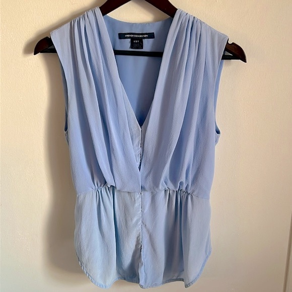 French Connection Feminine Cowl Neck Overlay Sleeveless Peplum Silk Blouse - Picture 10 of 11